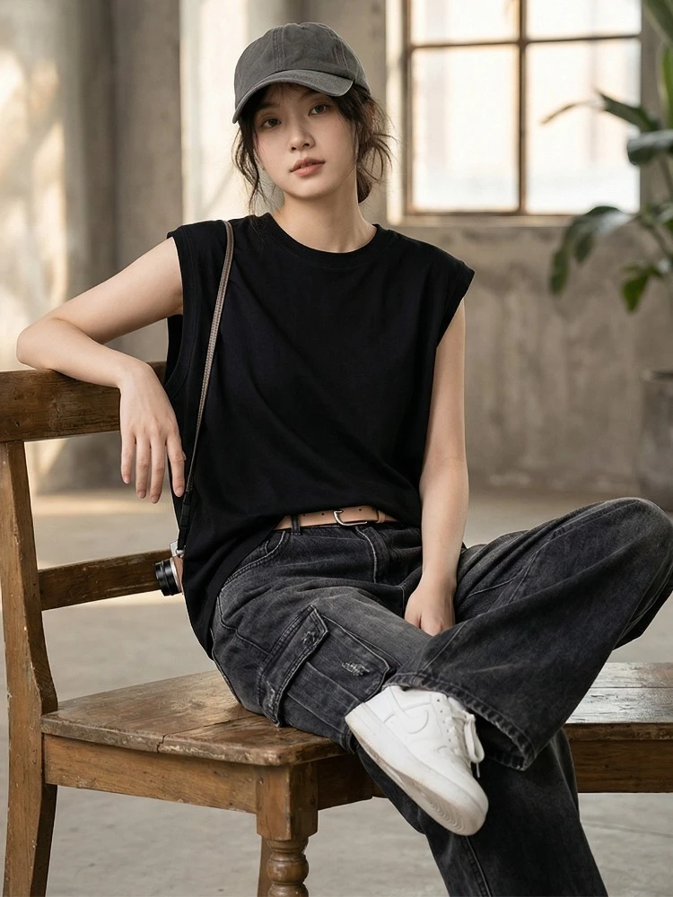 2026 Summer Cotton O-Neck Slee - Tank Top Ribbed ulasan dan harga