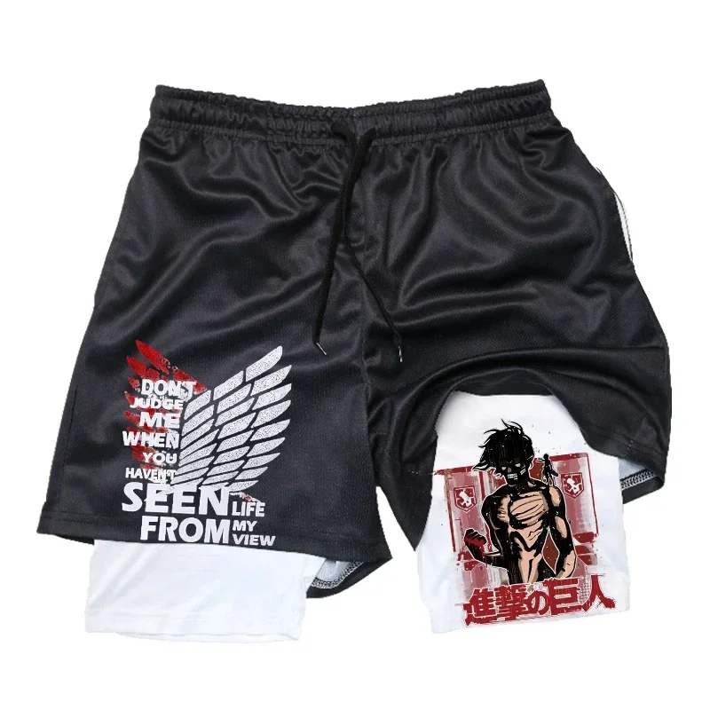 Anime Attack on Titan 2 in 1 G - Compression Shorts Athletes ulasan dan harga